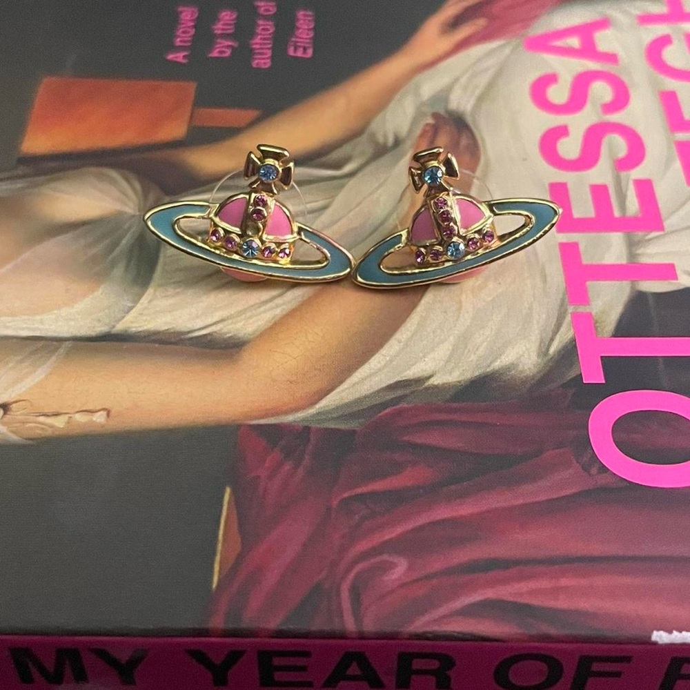 Vivienne Westwood Blue and Pink Saturn stud earrings